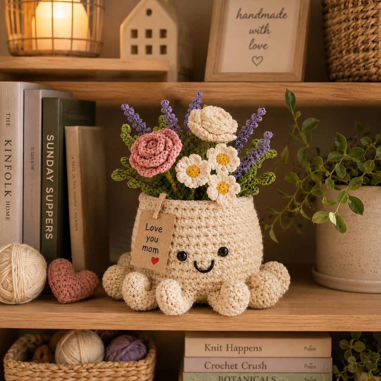 Crochet Sunflower & Lavender Basket – Handmade Desk Decor Gift