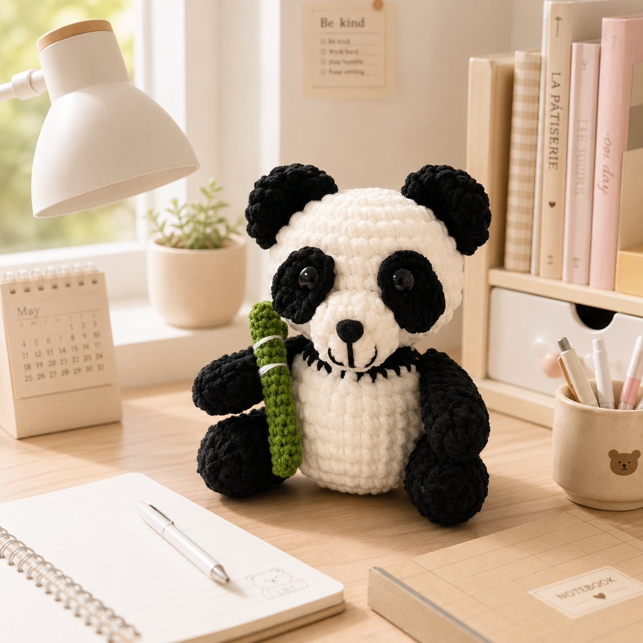 Handmade Crochet Panda with Happy Place Sign – Cute Anniversary Gift