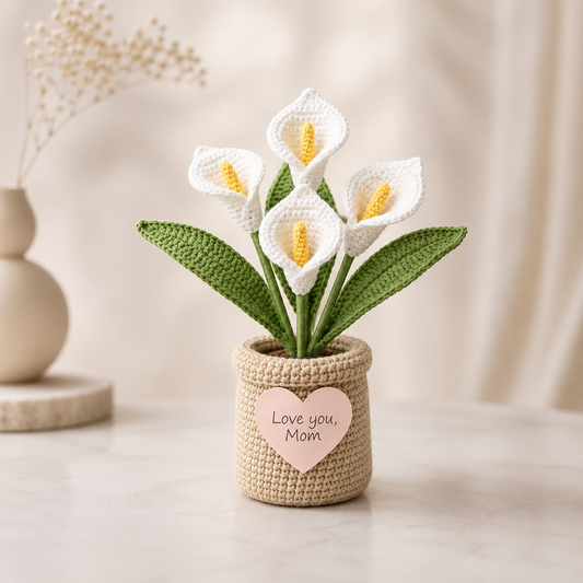 Handmade Crochet Calla Lily Flower Pot – Mother's Day Home Decor