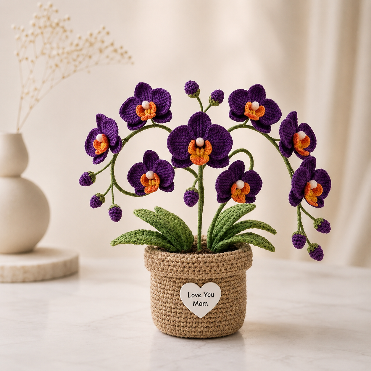 Handmade Crochet Personalized Orchid Flower Pot – Love You Mom Gift
