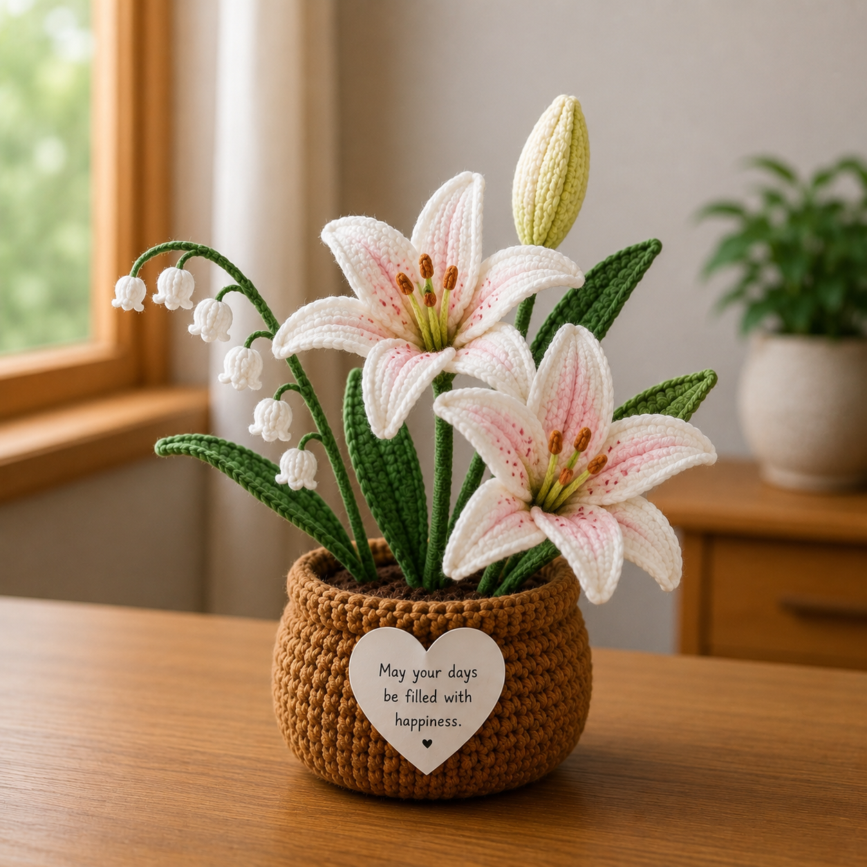 Handmade Crochet Lily & Lily of the Valley Flower Pot – Thinking of You Gift