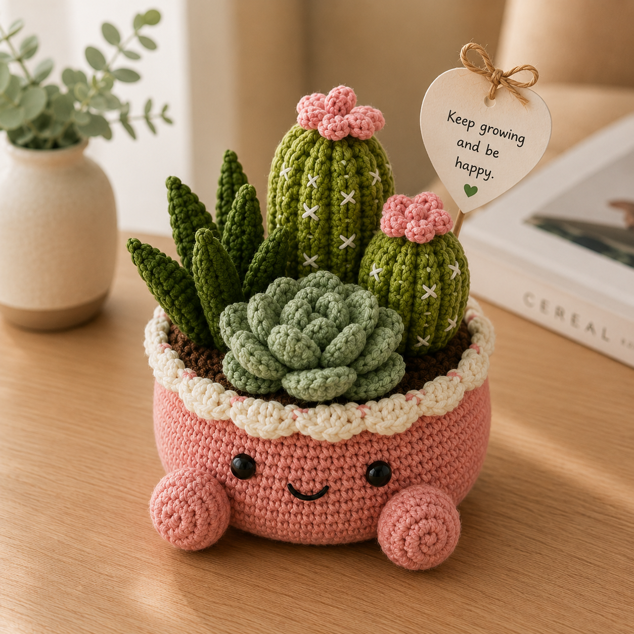 Handmade Crochet Succulent & Cactus Pot – Personalized Desk Decor