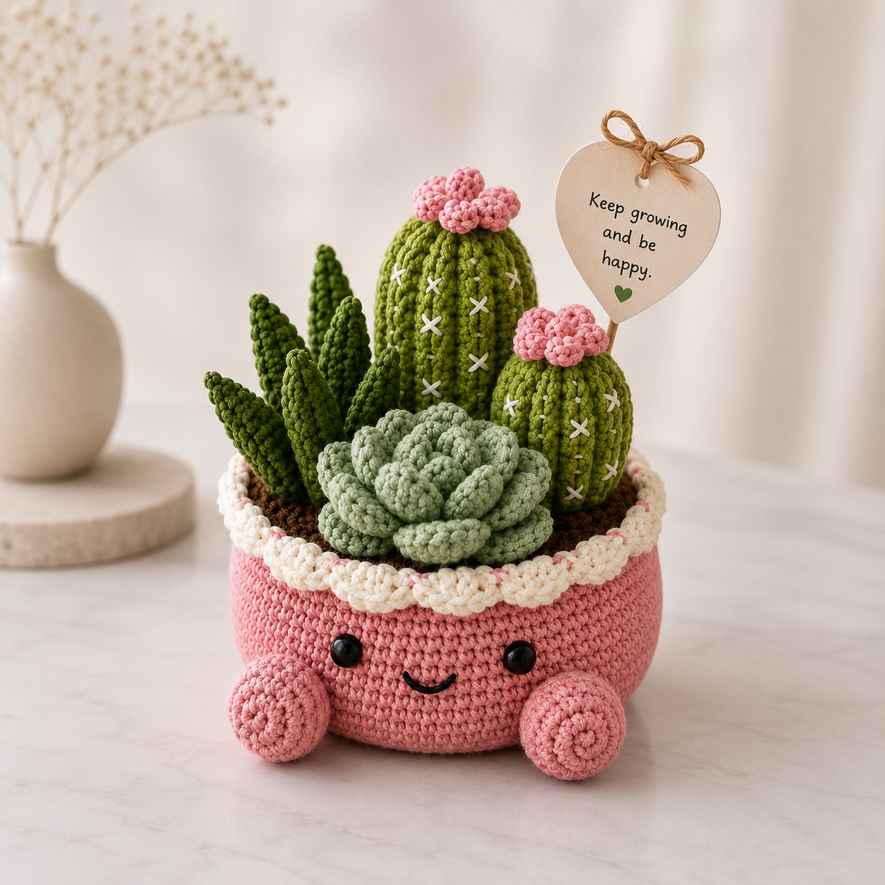 Handmade Crochet Succulent & Cactus Pot – Personalized Desk Decor