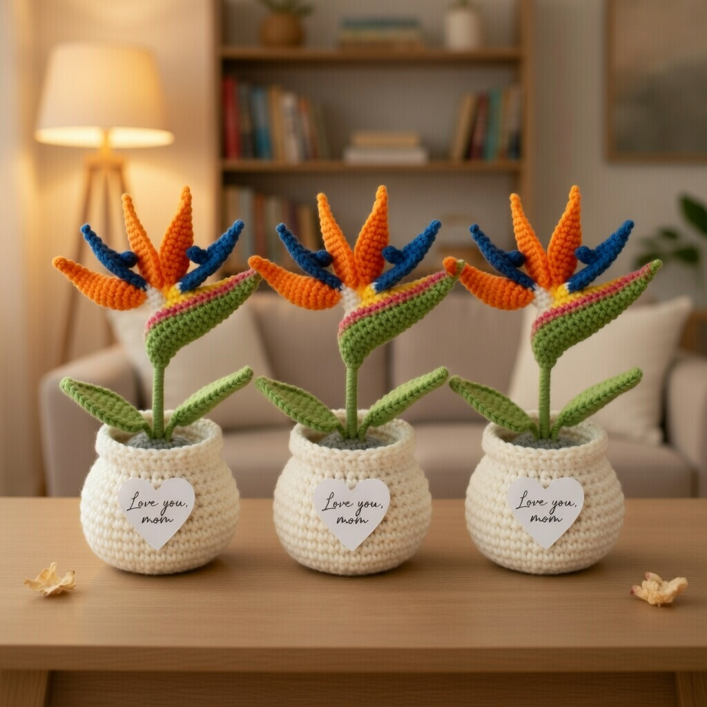 Handmade Crochet Bird of Paradise Flower Pot – Mother's Day Gift