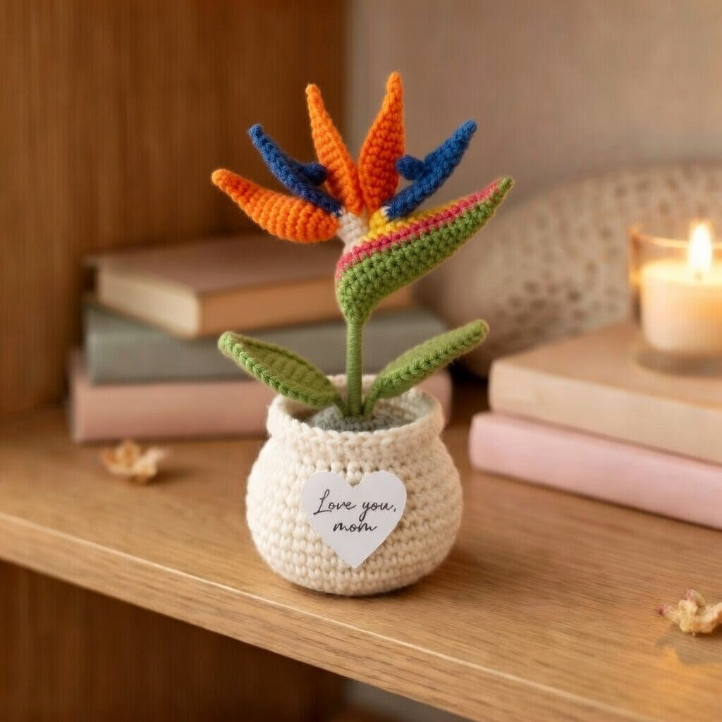 Handmade Crochet Bird of Paradise Flower Pot – Mother's Day Gift