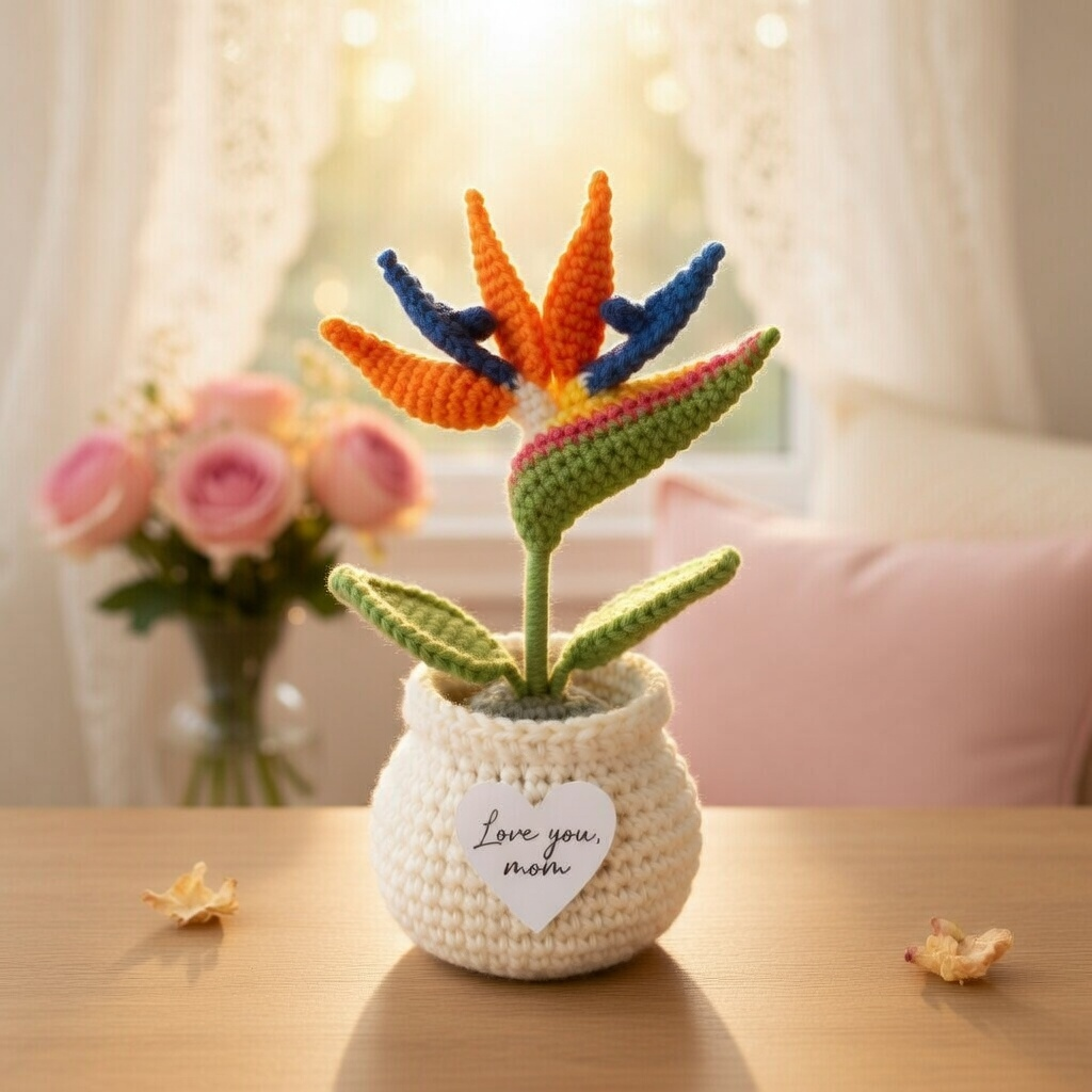 Handmade Crochet Bird of Paradise Flower Pot – Mother's Day Gift