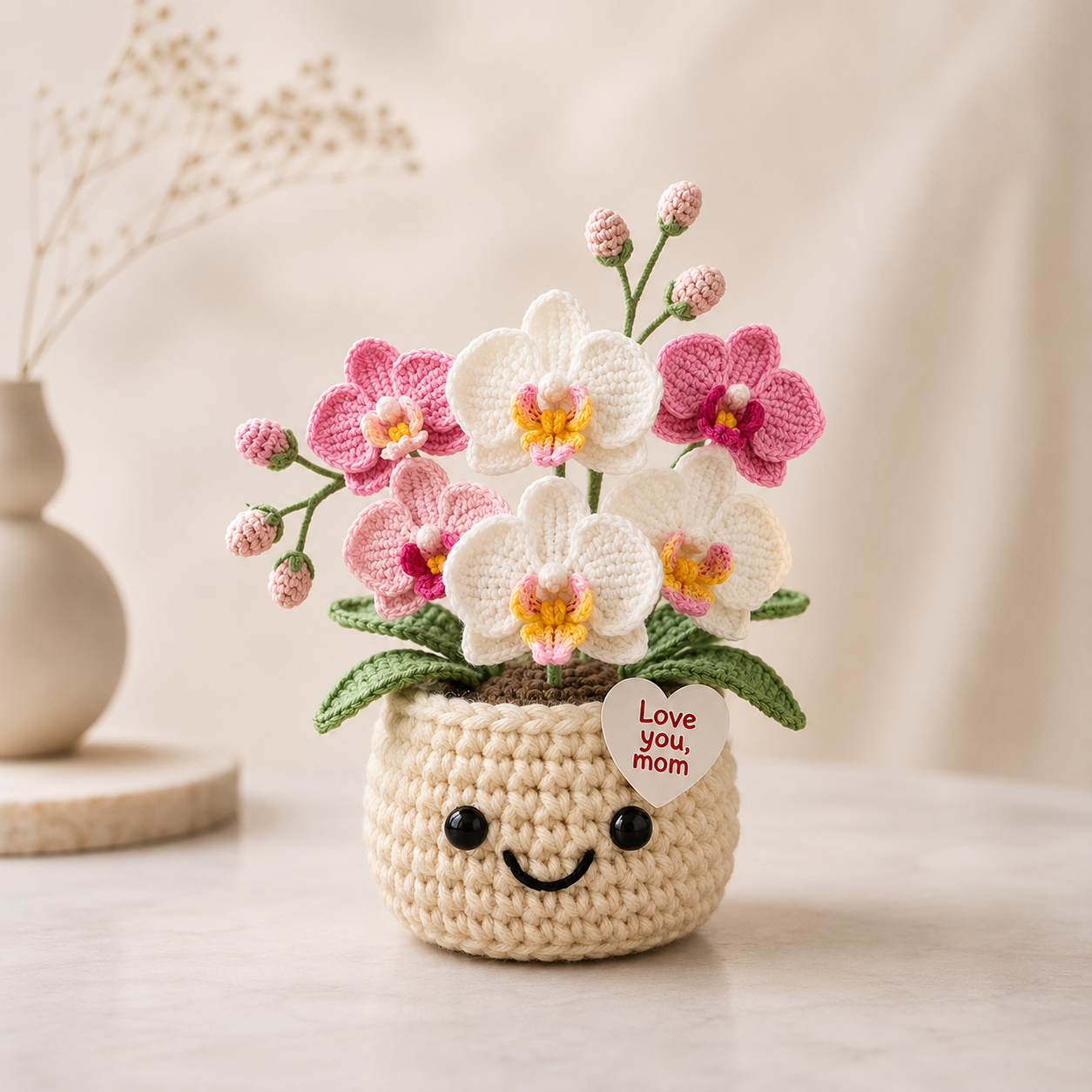 Handmade Crochet Orchid Flower Pot – Mother's Day Floral Gift