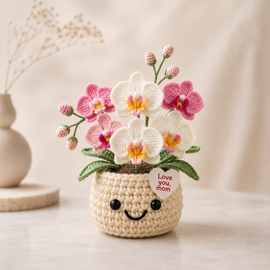 Handmade Crochet Orchid Flower Pot – Mother's Day Floral Gift