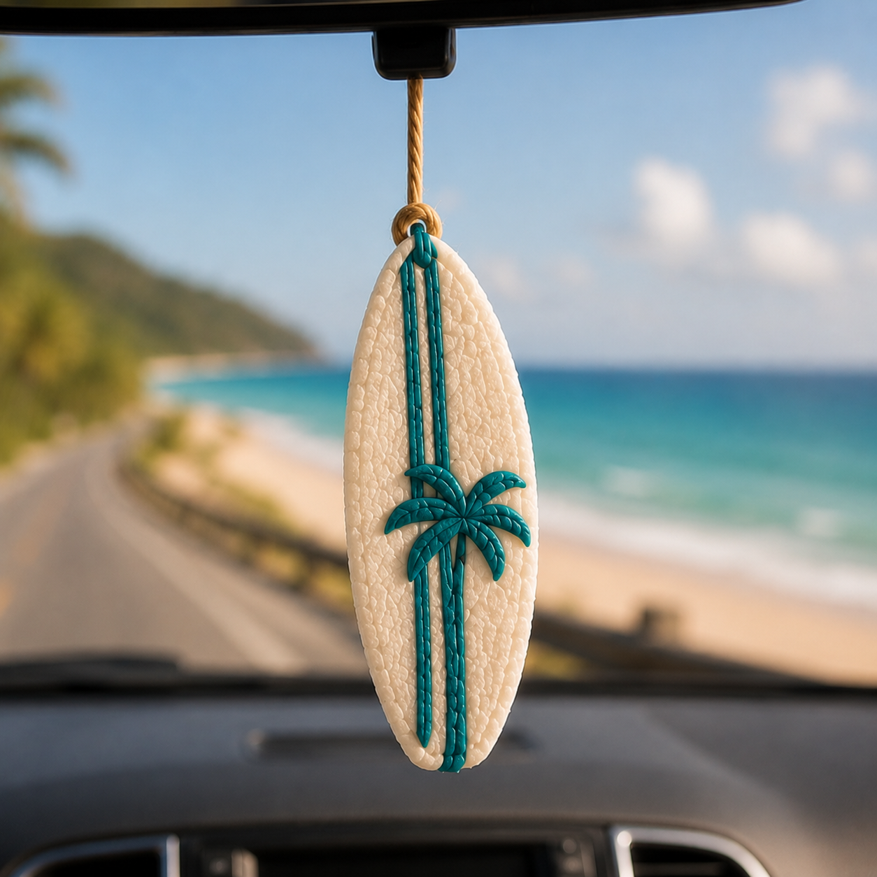Crochet Summer Car Charm – Starfish & Surfboard Mirror Decor