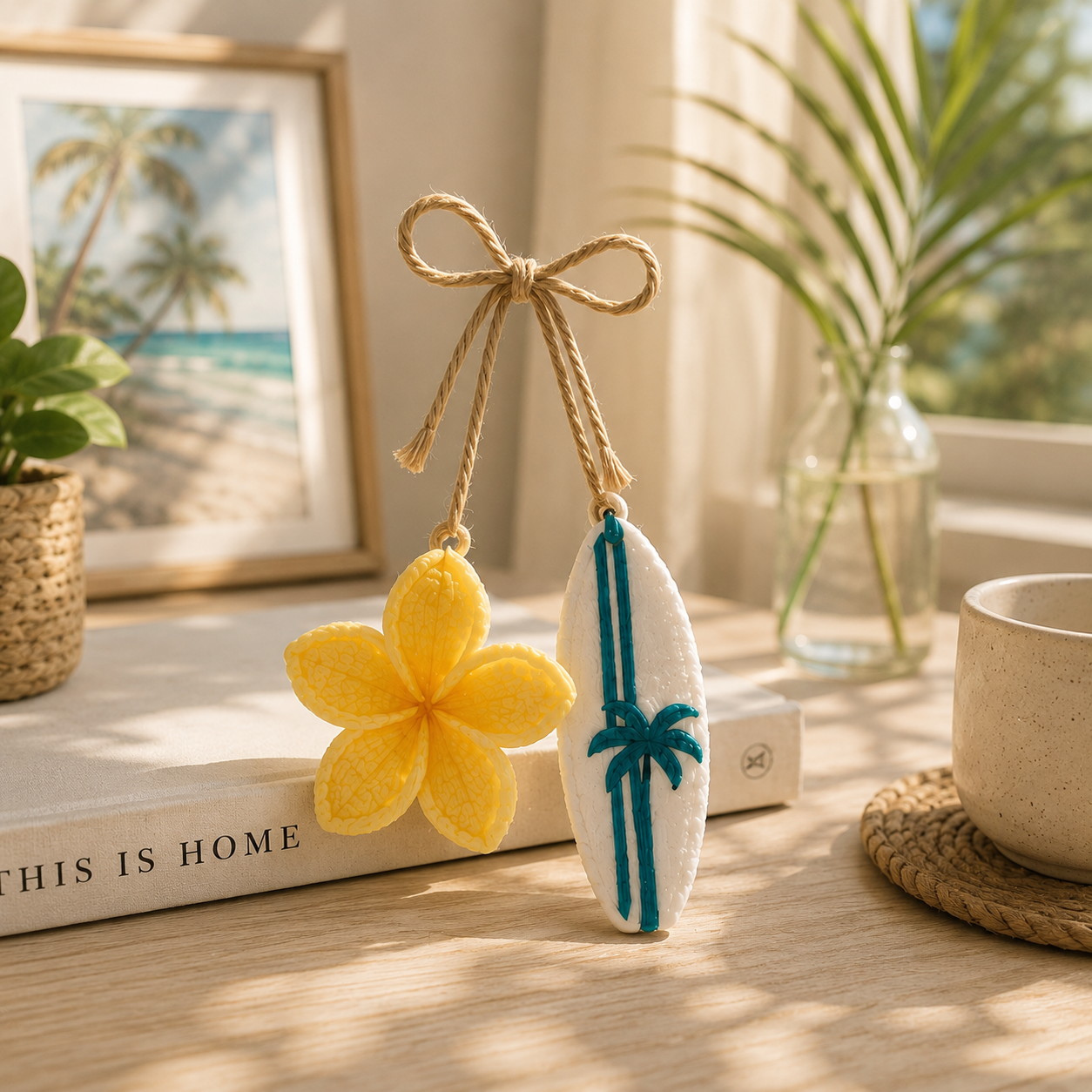 Crochet Summer Car Charm – Starfish & Surfboard Mirror Decor