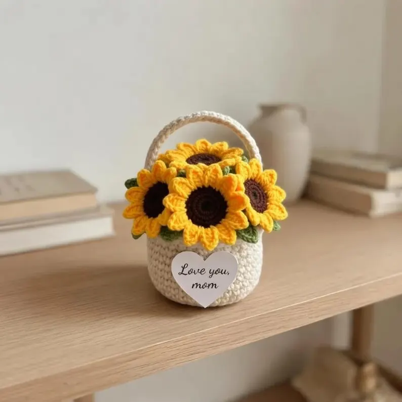 Handmade Crochet Flower Basket – Love You Mom Floral Gift