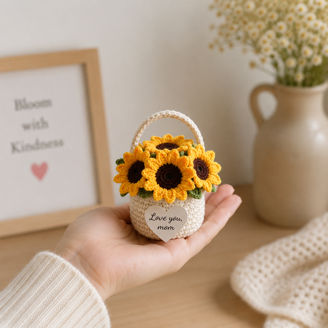 Handmade Crochet Flower Basket – Love You Mom Floral Gift