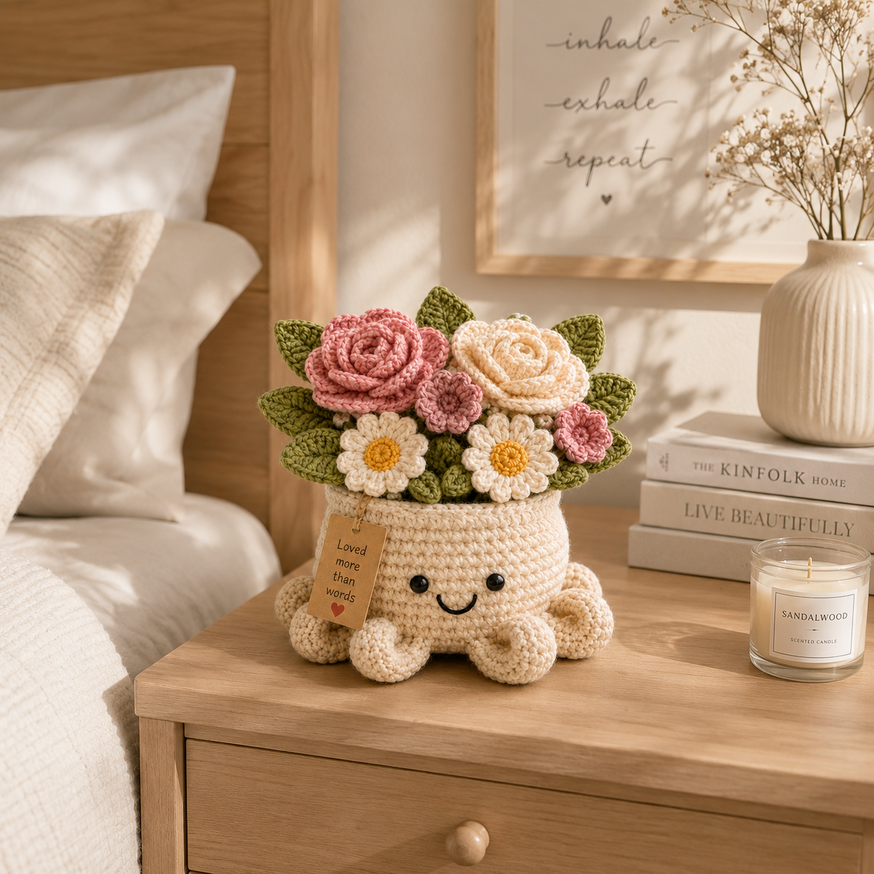 Blush Crochet Rose Bouquet in Octopus Pot – Handmade Floral Gift