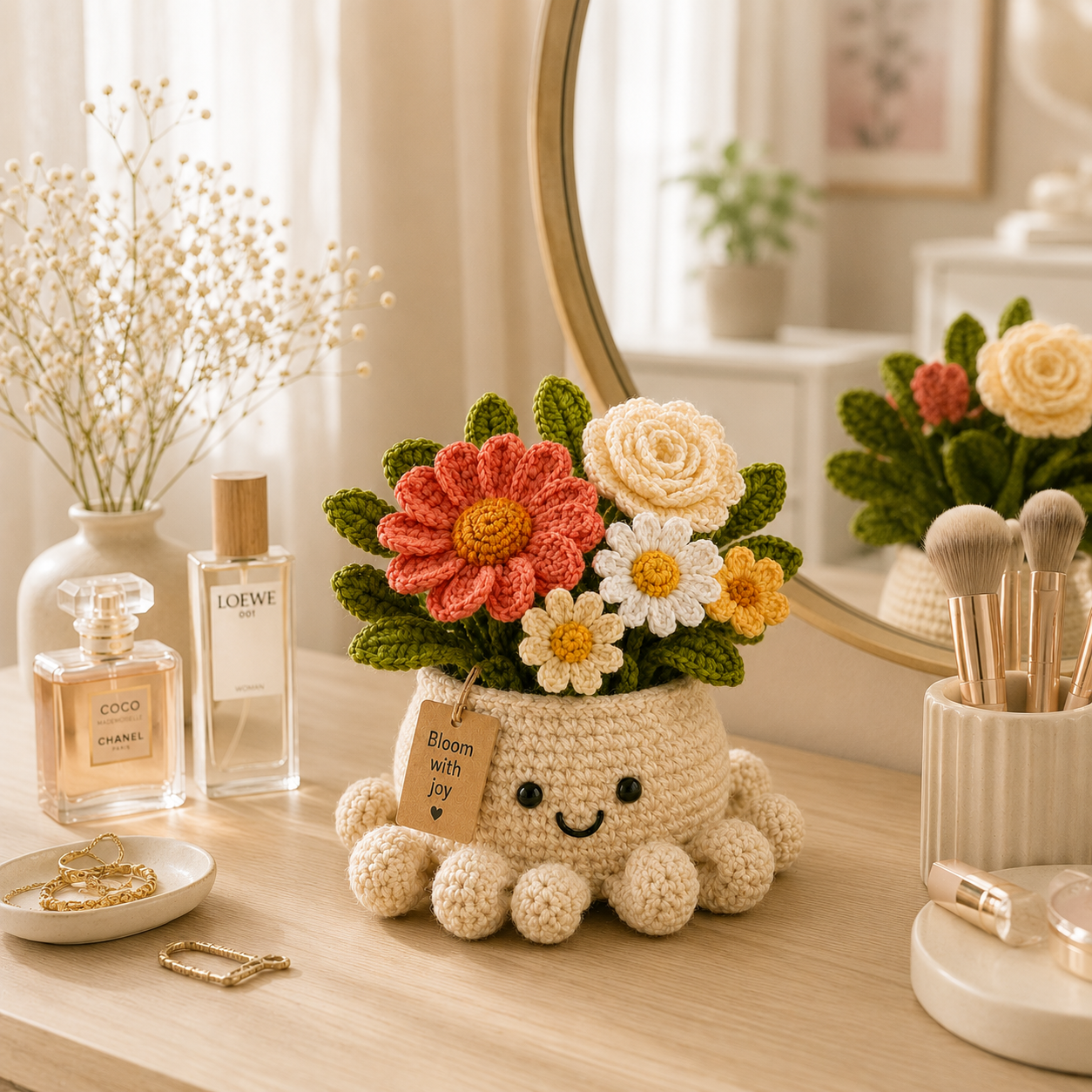 Cheerful Crochet Flower Bouquet in Octopus Pot – Handmade Floral Gift