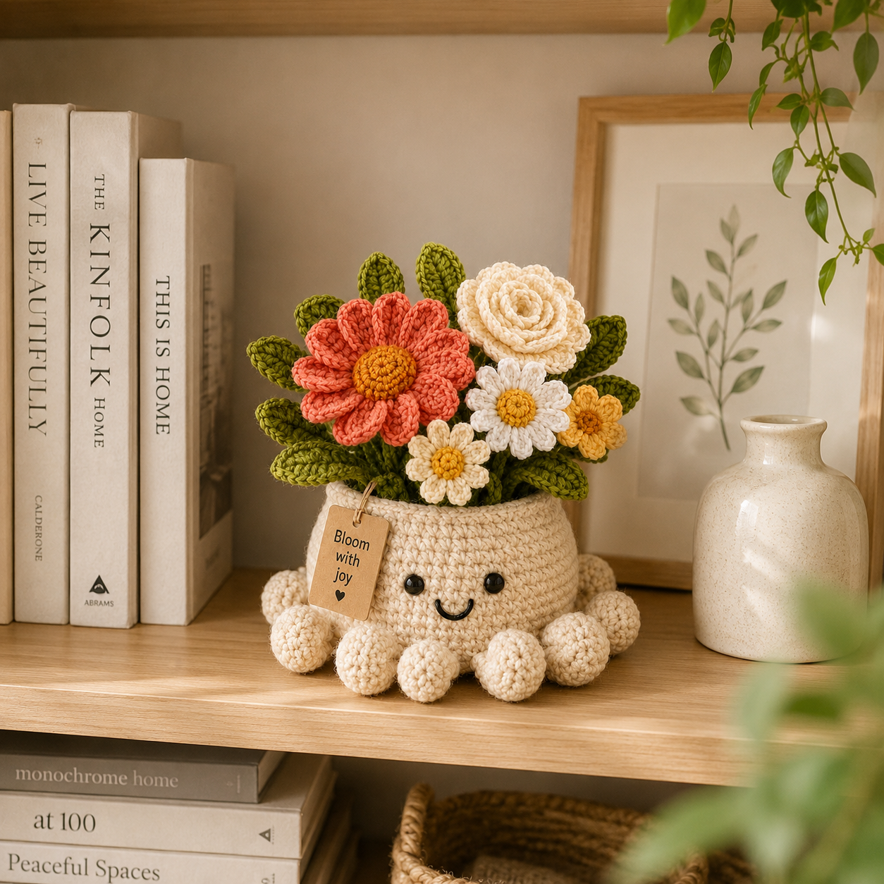 Cheerful Crochet Flower Bouquet in Octopus Pot – Handmade Floral Gift