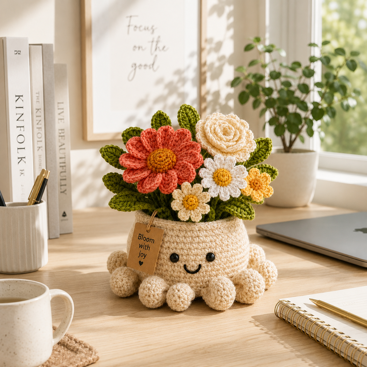 Cheerful Crochet Flower Bouquet in Octopus Pot – Handmade Floral Gift