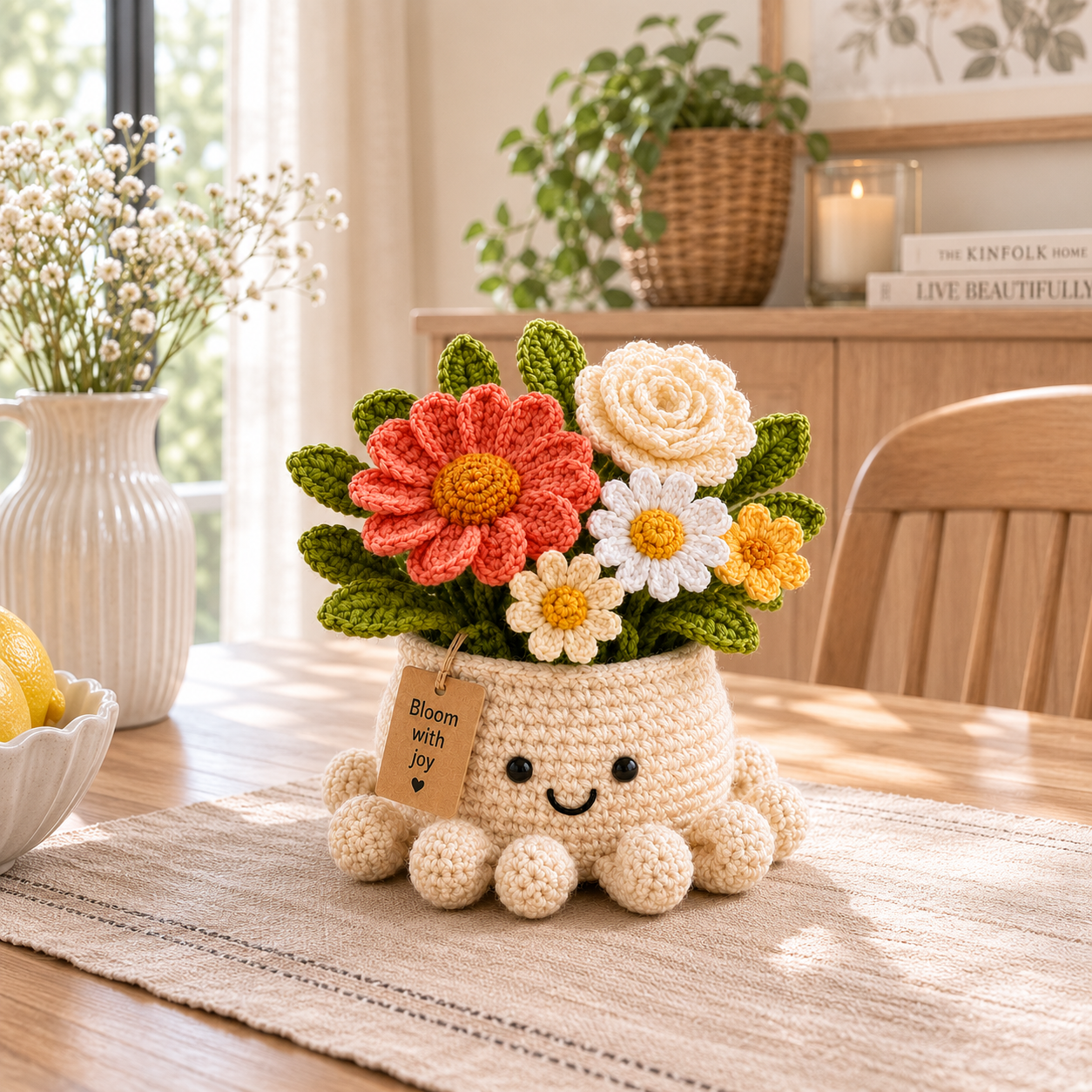 Cheerful Crochet Flower Bouquet in Octopus Pot – Handmade Floral Gift