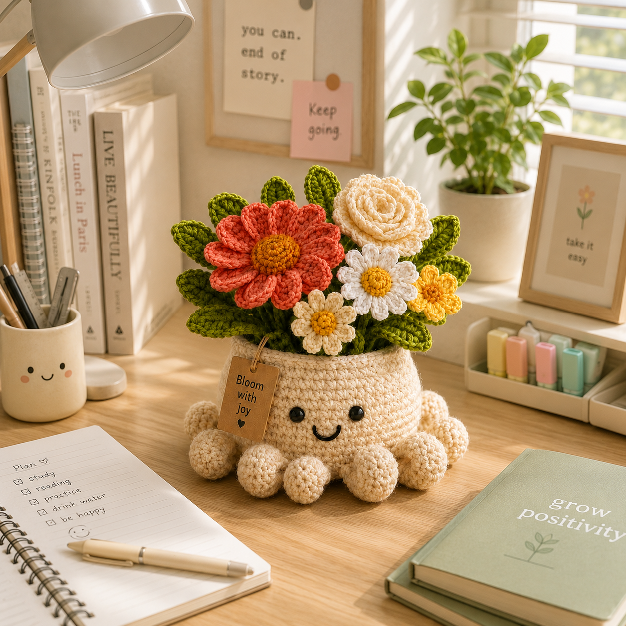 Cheerful Crochet Flower Bouquet in Octopus Pot – Handmade Floral Gift