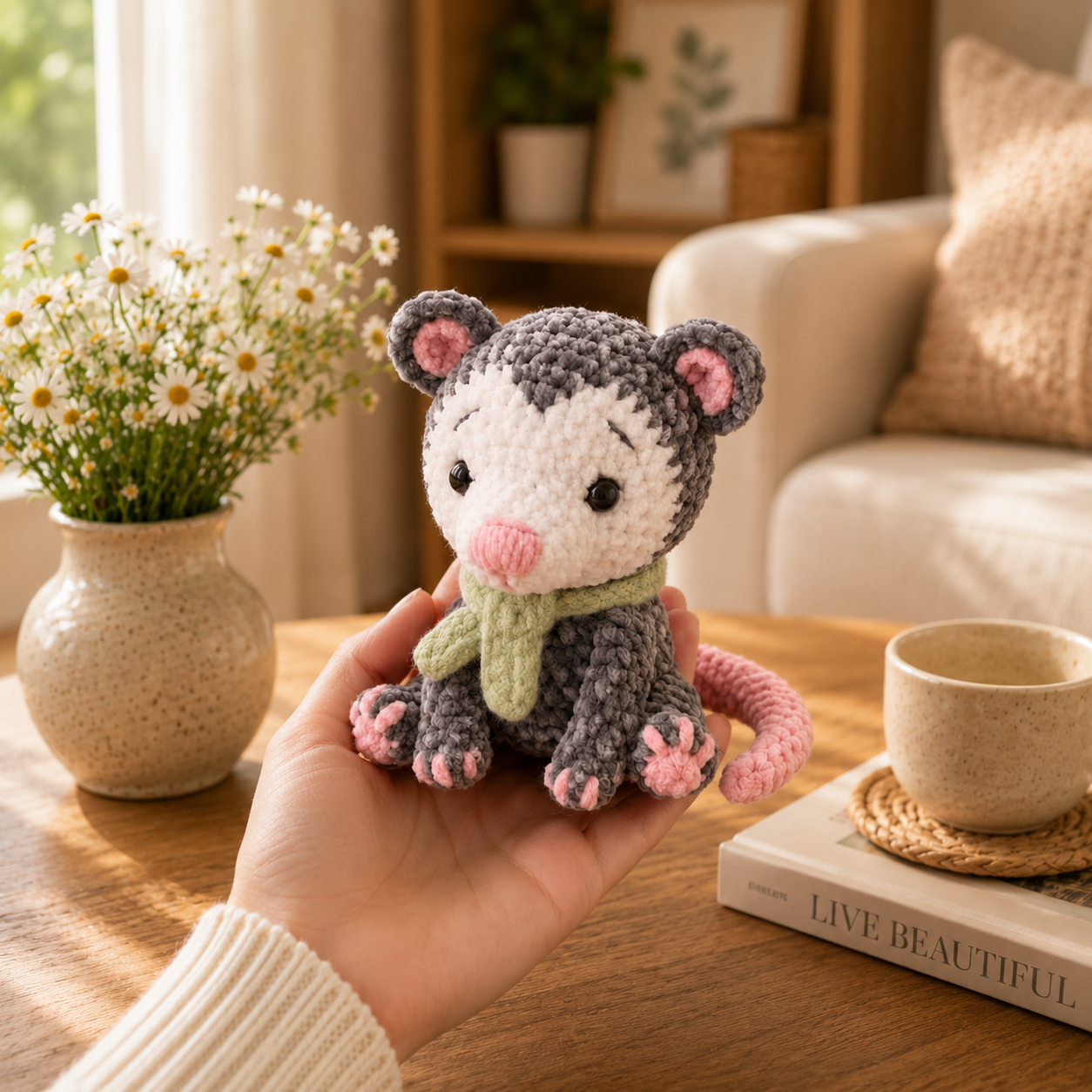 Handmade Crochet Otter Plush with Scarf – Cute Nursery Decor Gift