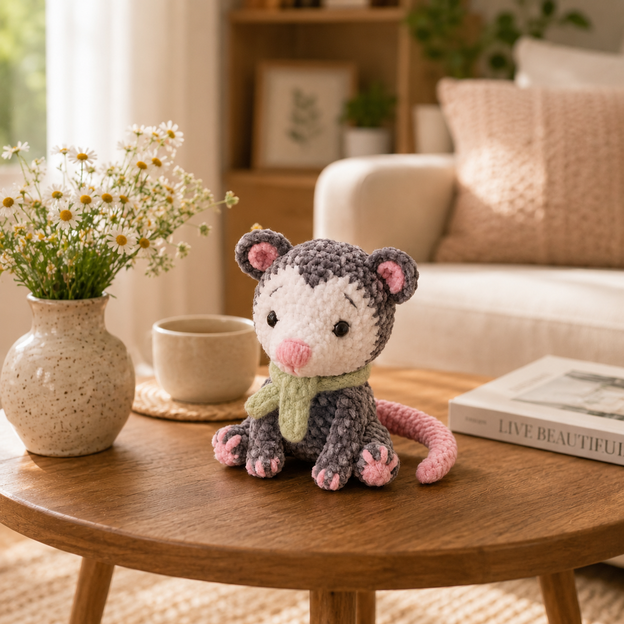 Handmade Crochet Otter Plush with Scarf – Cute Nursery Decor Gift