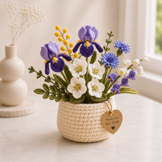Handmade Crochet Iris, Lily & Lily of the Valley Flower Pot