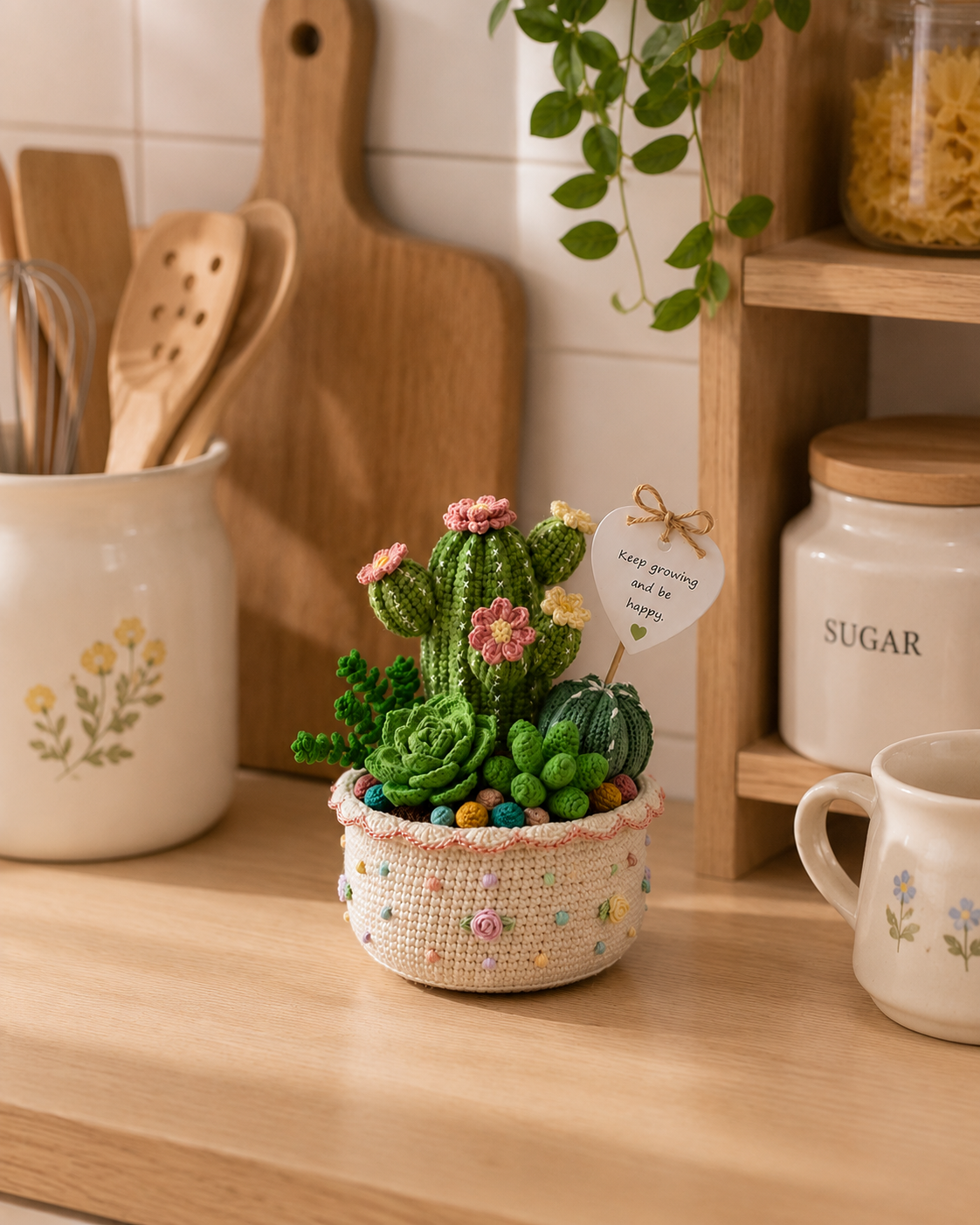 Handmade Crochet Cactus & Succulent Pot – Positive Desk Decor