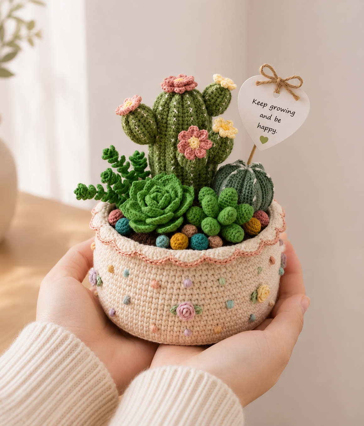 Handmade Crochet Cactus & Succulent Pot – Positive Desk Decor