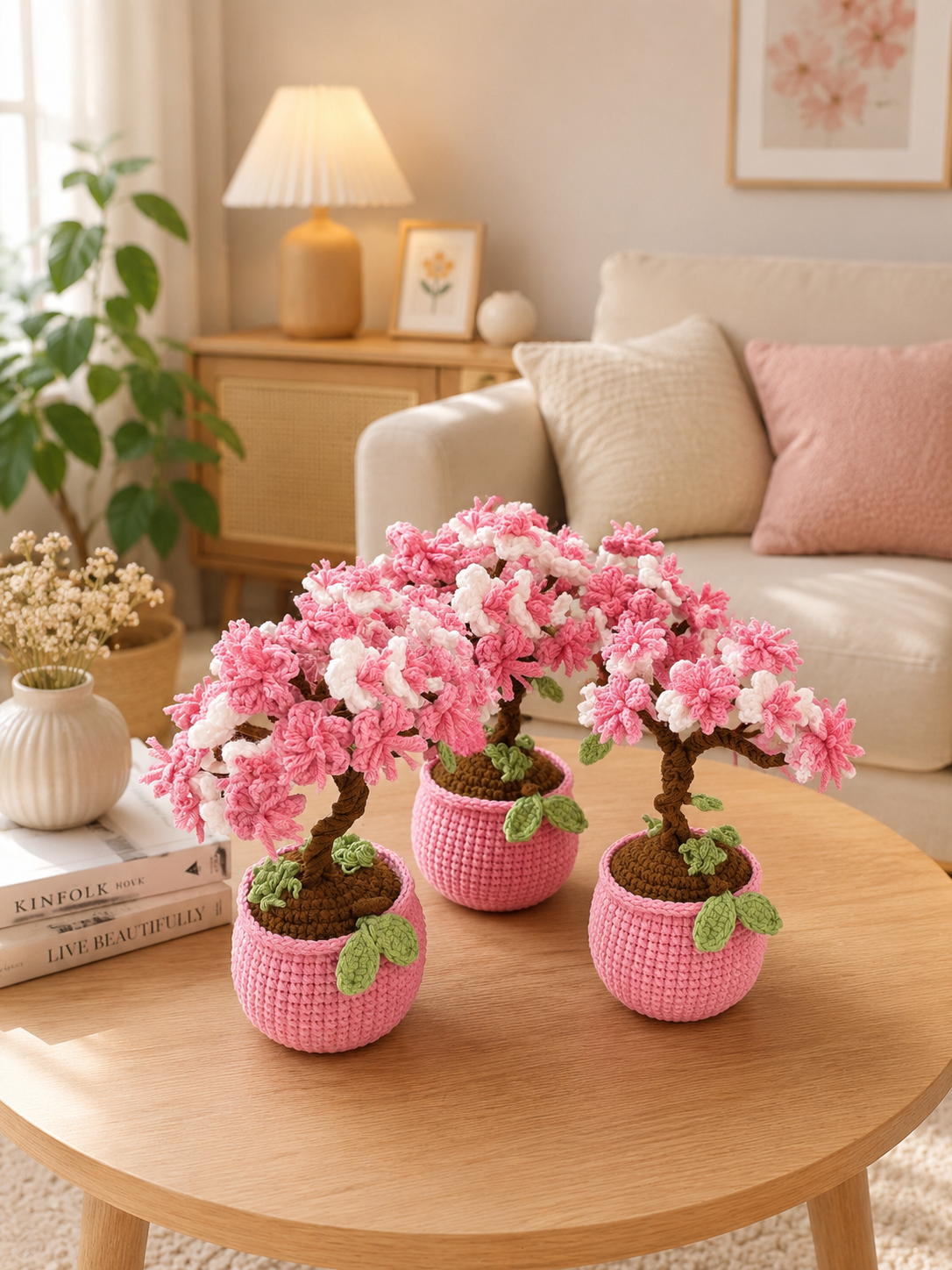 Handmade Crochet Cherry Blossom Bonsai – Sakura Desk Decor
