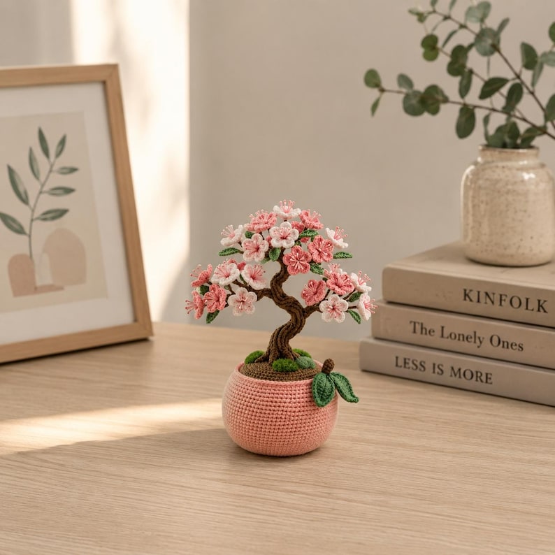 Handmade Crochet Cherry Blossom Bonsai – Sakura Desk Decor