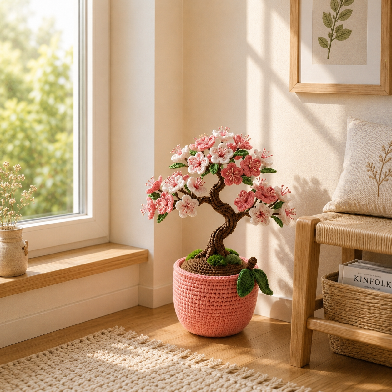 Handmade Crochet Cherry Blossom Bonsai – Sakura Desk Decor