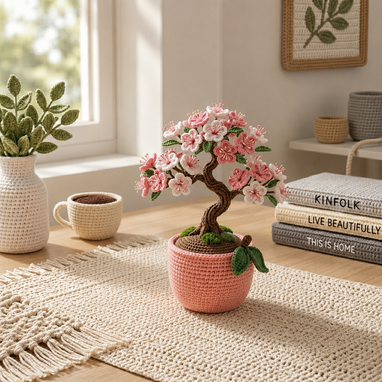 Handmade Crochet Cherry Blossom Bonsai – Sakura Desk Decor