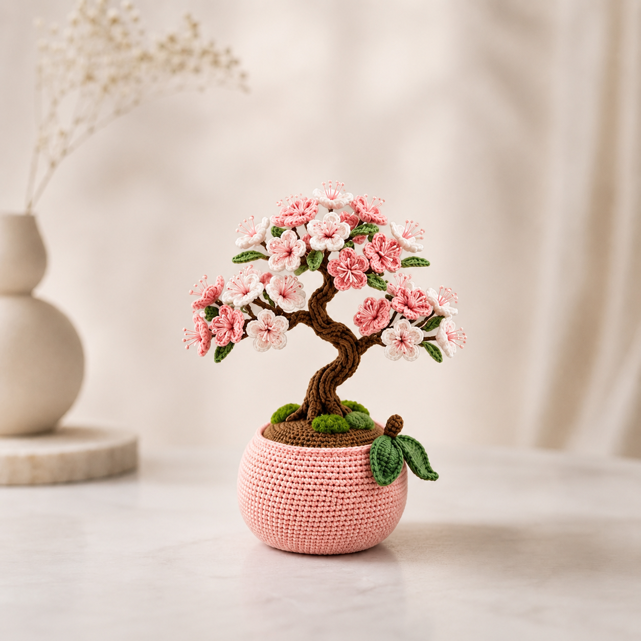Handmade Crochet Cherry Blossom Bonsai – Sakura Desk Decor