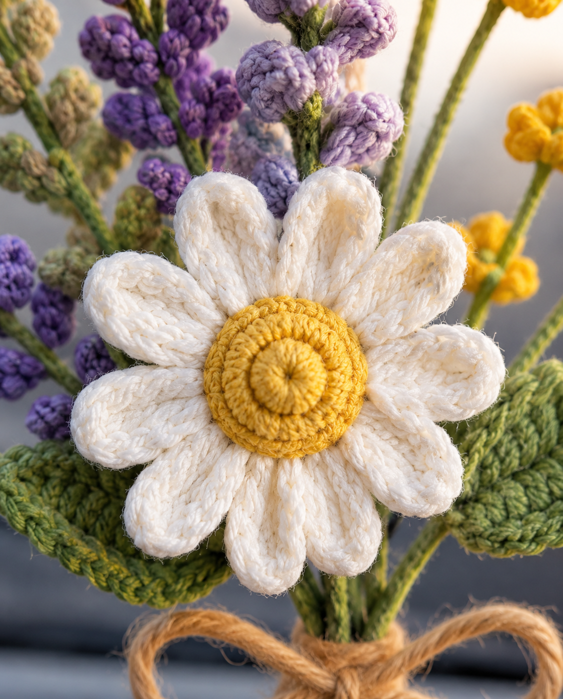Crochet Daisy Lavender Car Charm – Rear View Mirror Hanging