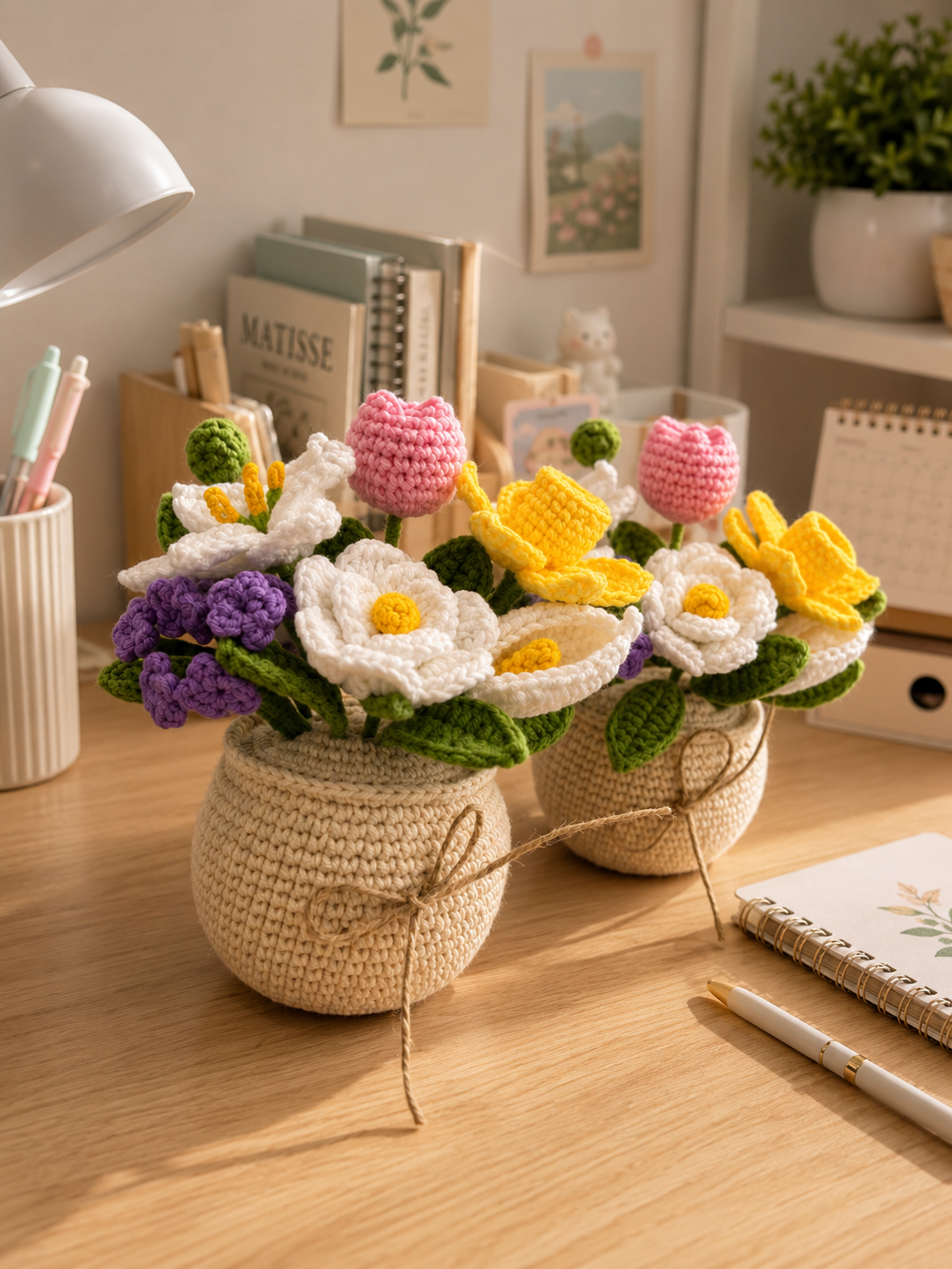 Handmade Crochet Tropical Flower Pot – Hibiscus, Plumeria & Bird of Paradise