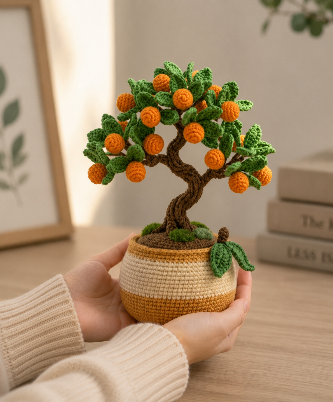 Handmade Crochet Orange Bonsai Tree – Feng Shui Desk Decor