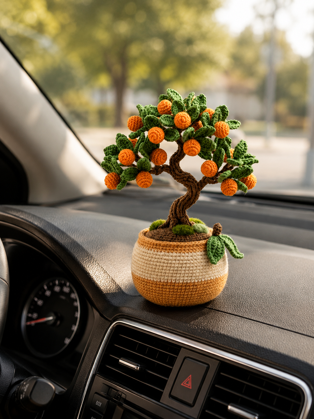 Handmade Crochet Orange Bonsai Tree – Feng Shui Desk Decor