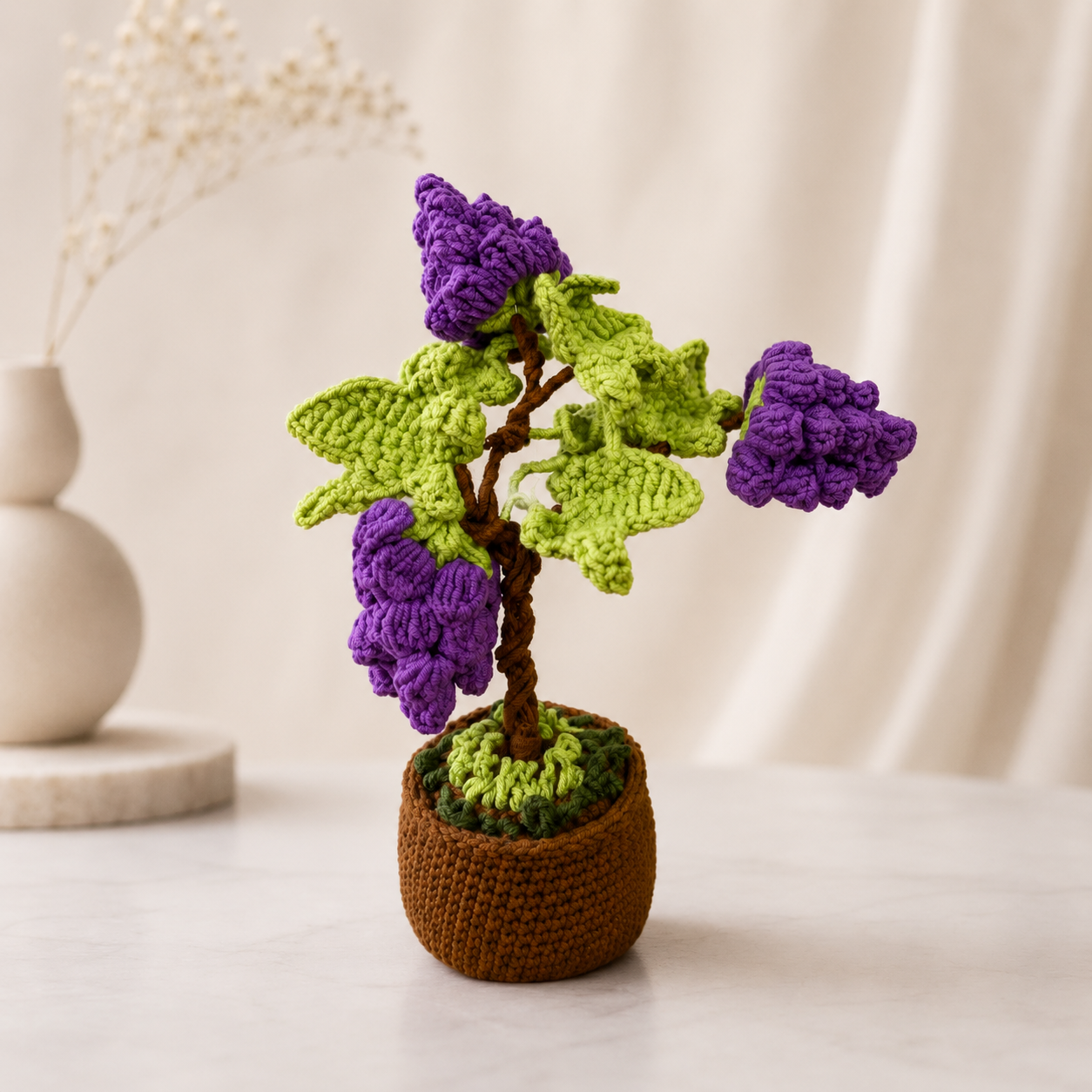Handmade Crochet Fruit Vine Bonsai Tree – Whimsical Desk Decor