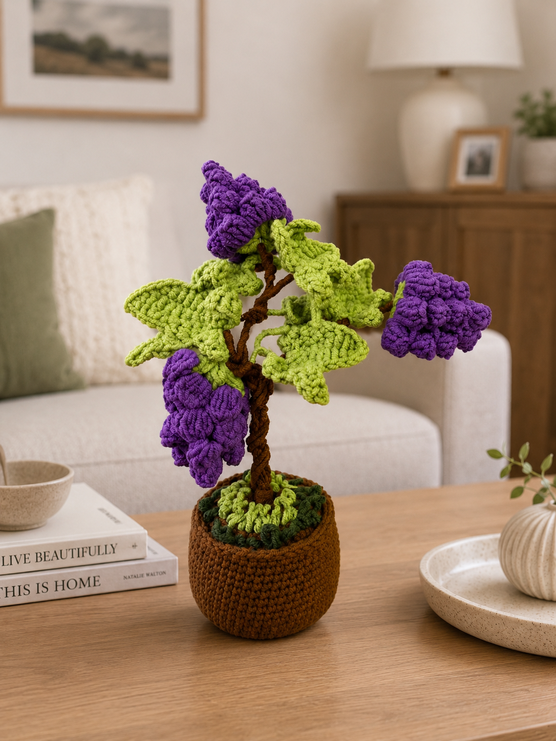 Handmade Crochet Fruit Vine Bonsai Tree – Whimsical Desk Decor