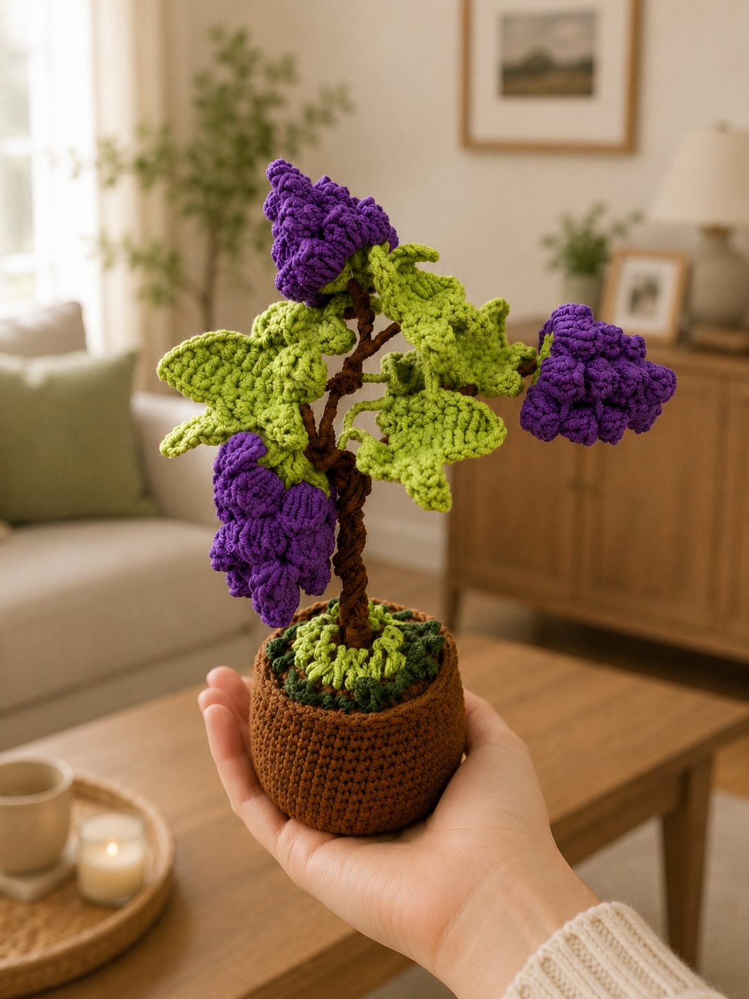 Handmade Crochet Fruit Vine Bonsai Tree – Whimsical Desk Decor