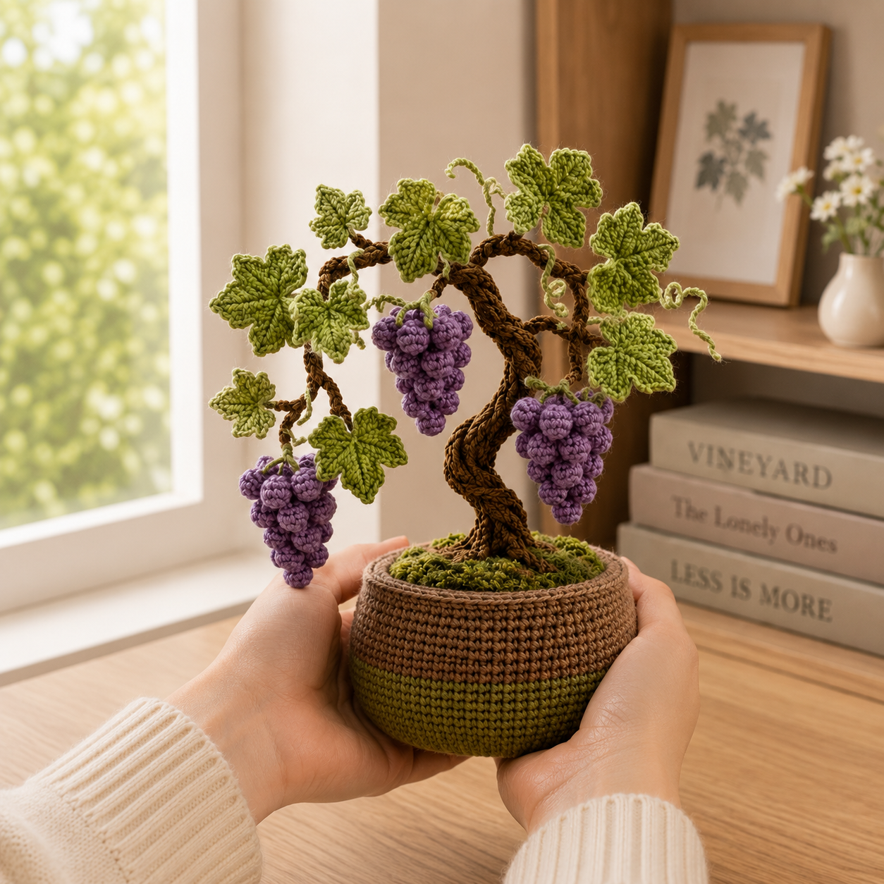 Handmade Crochet Fruit Vine Bonsai Tree – Whimsical Desk Decor