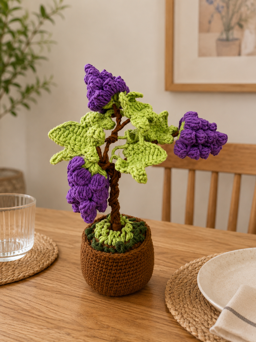 Handmade Crochet Fruit Vine Bonsai Tree – Whimsical Desk Decor