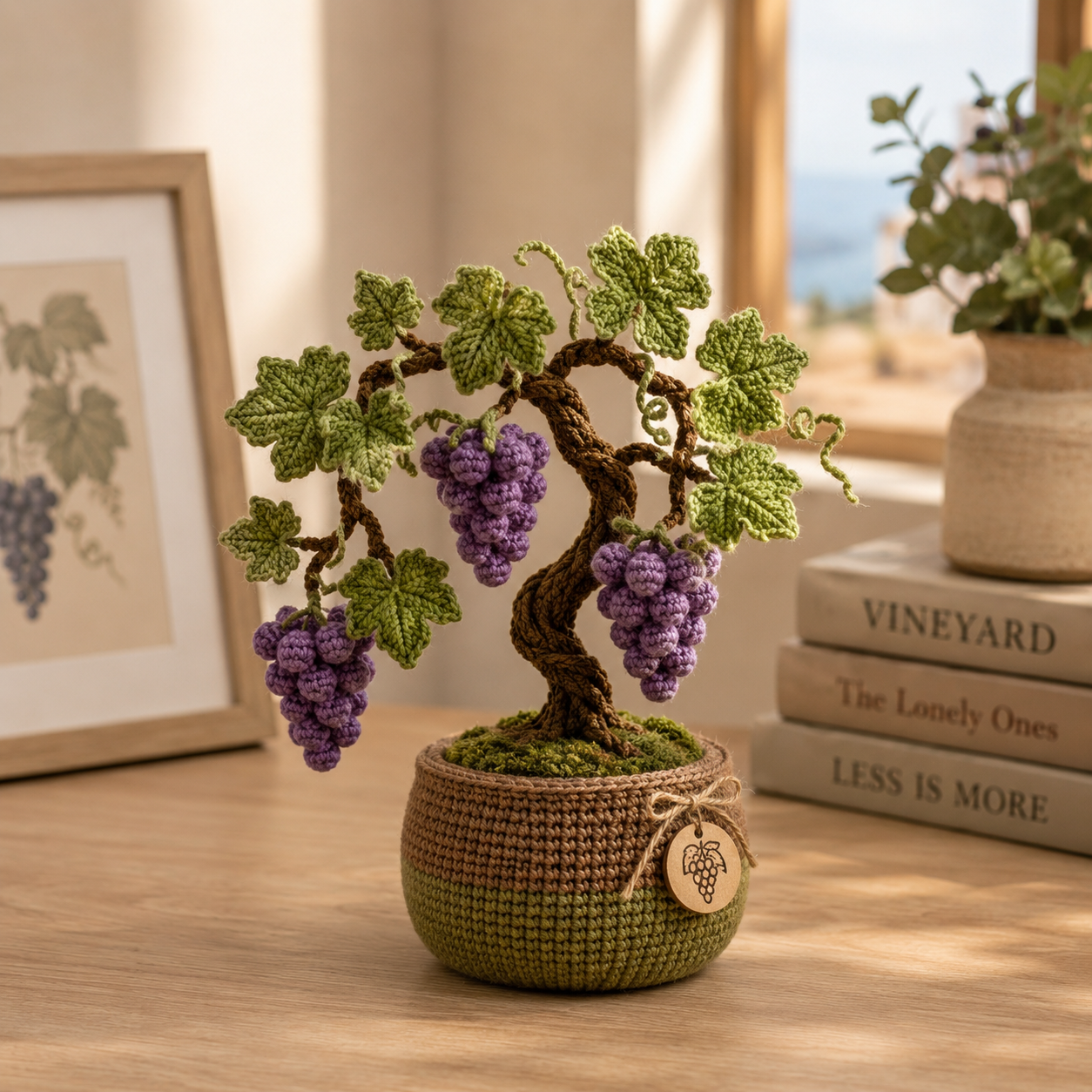 Handmade Crochet Fruit Vine Bonsai Tree – Whimsical Desk Decor