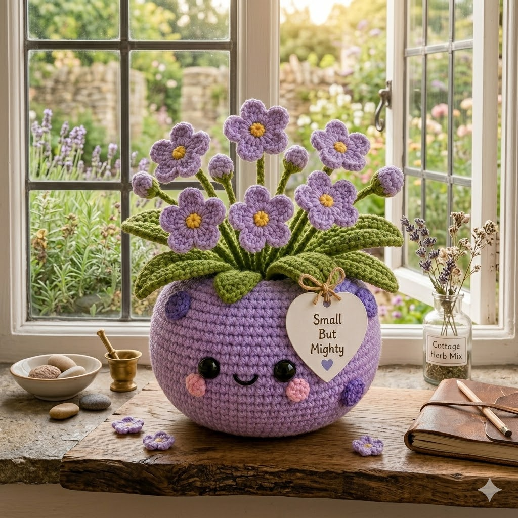 Handmade Crochet Purple Flower Pot – Small But Mighty Desk Decor