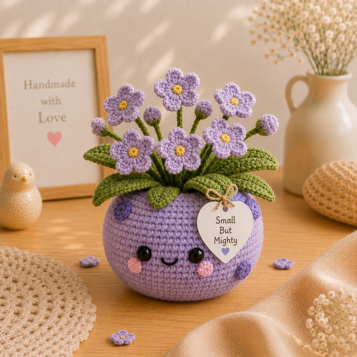 Handmade Crochet Purple Flower Pot – Small But Mighty Desk Decor