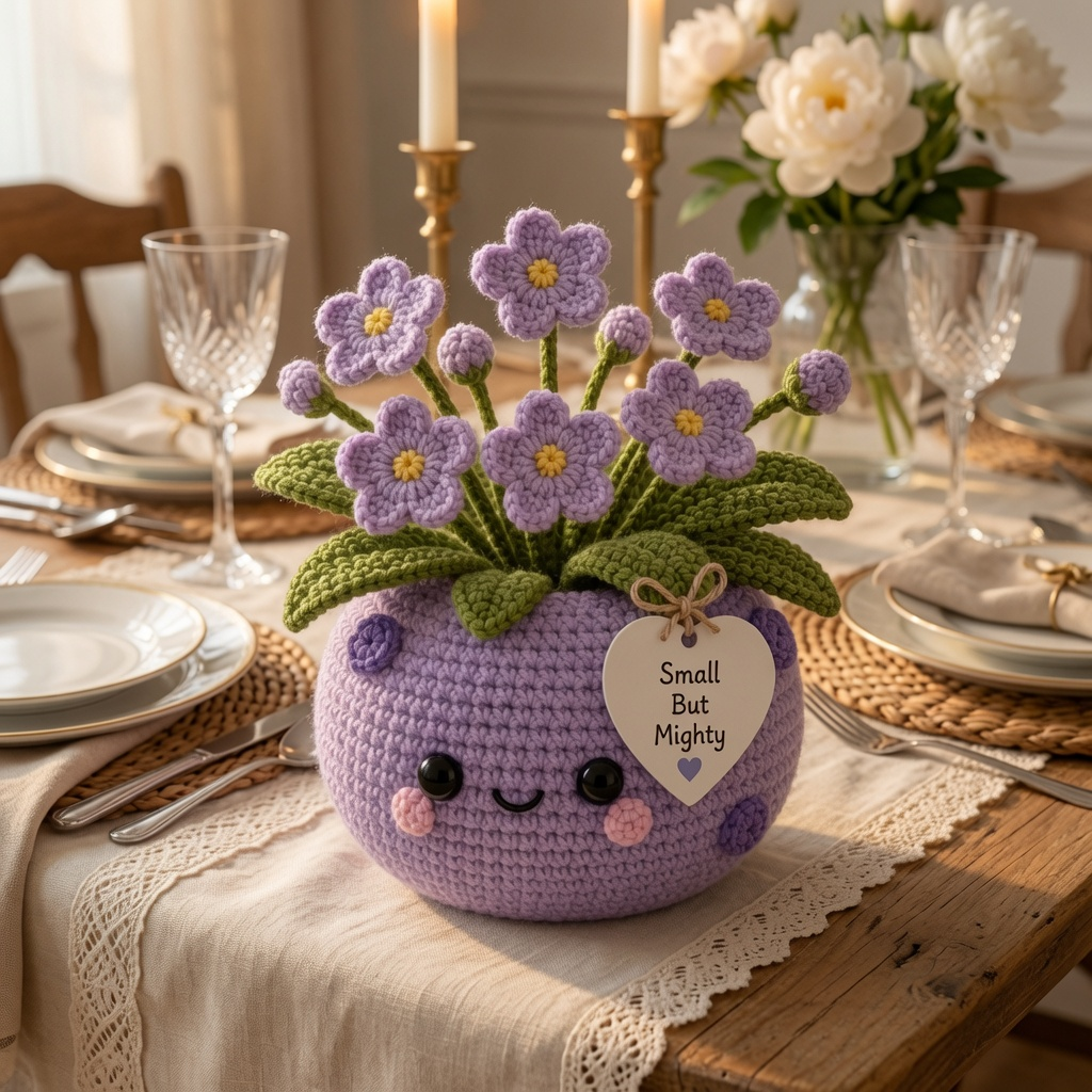 Handmade Crochet Purple Flower Pot – Small But Mighty Desk Decor