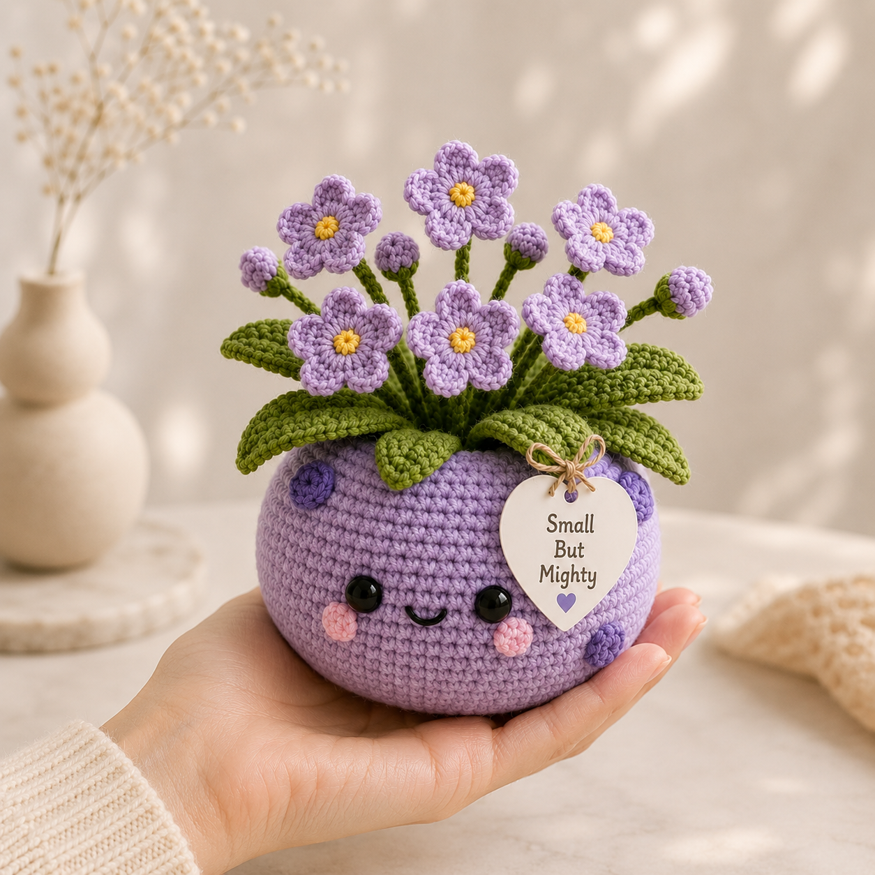 Handmade Crochet Purple Flower Pot – Small But Mighty Desk Decor