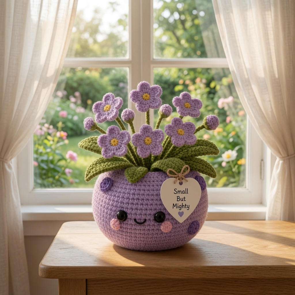 Handmade Crochet Purple Flower Pot – Small But Mighty Desk Decor