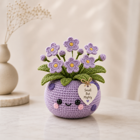 Handmade Crochet Purple Flower Pot – Small But Mighty Desk Decor