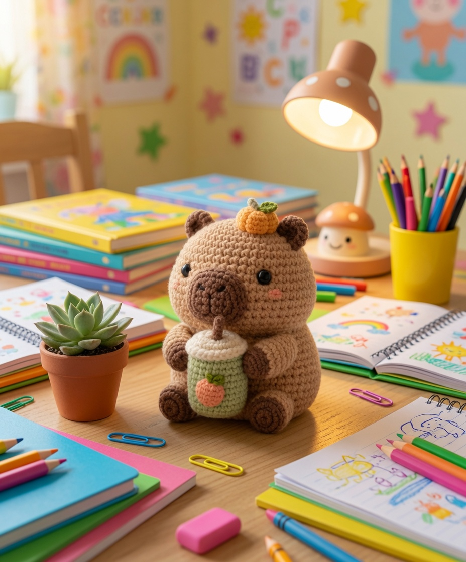 Handmade Crochet Capybara with Boba Tea – Cute Amigurumi Plush Gift