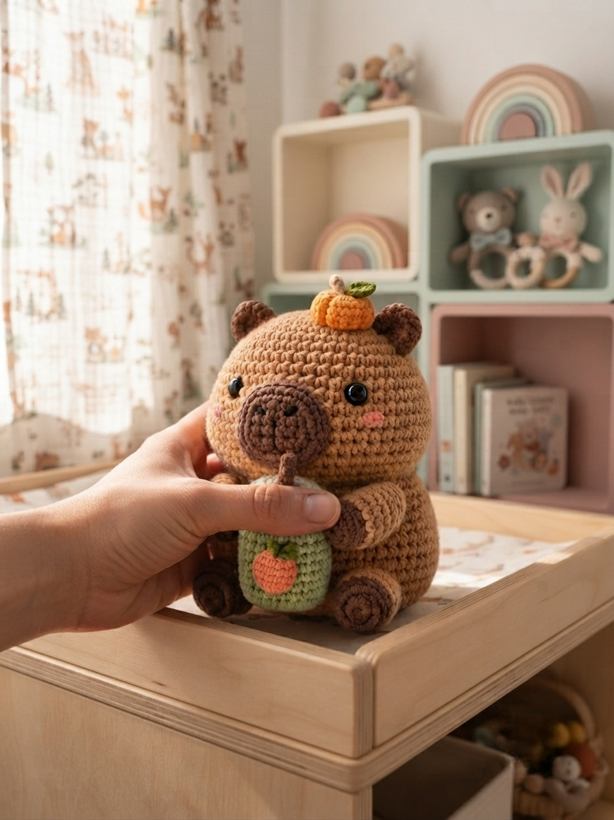 Handmade Crochet Capybara with Boba Tea – Cute Amigurumi Plush Gift